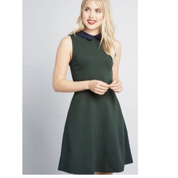 ❤️NWOT Modcloth Green All Polished Up Fit & Flare Scalloped Neck size XL❤️ - Picture 2 of 13